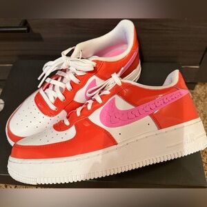 Nike White, Red & Pink Air Force 1 Low - Heart Pattern Swoosh